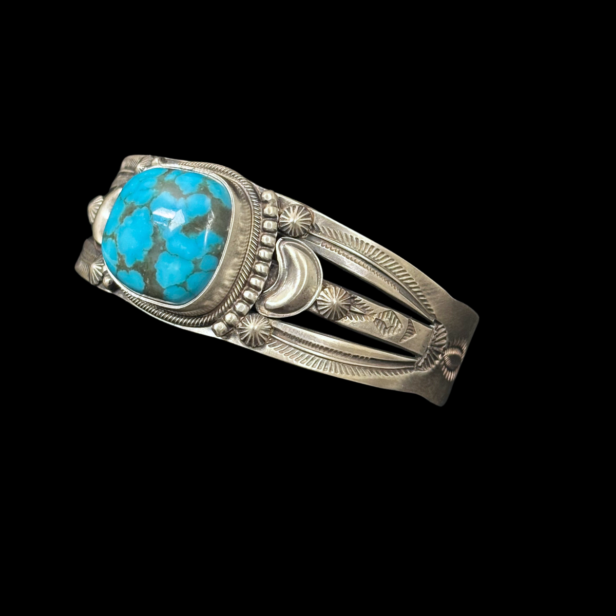 Turquoise and Stamped Sterling Silver Bracelet by Stanley Parker