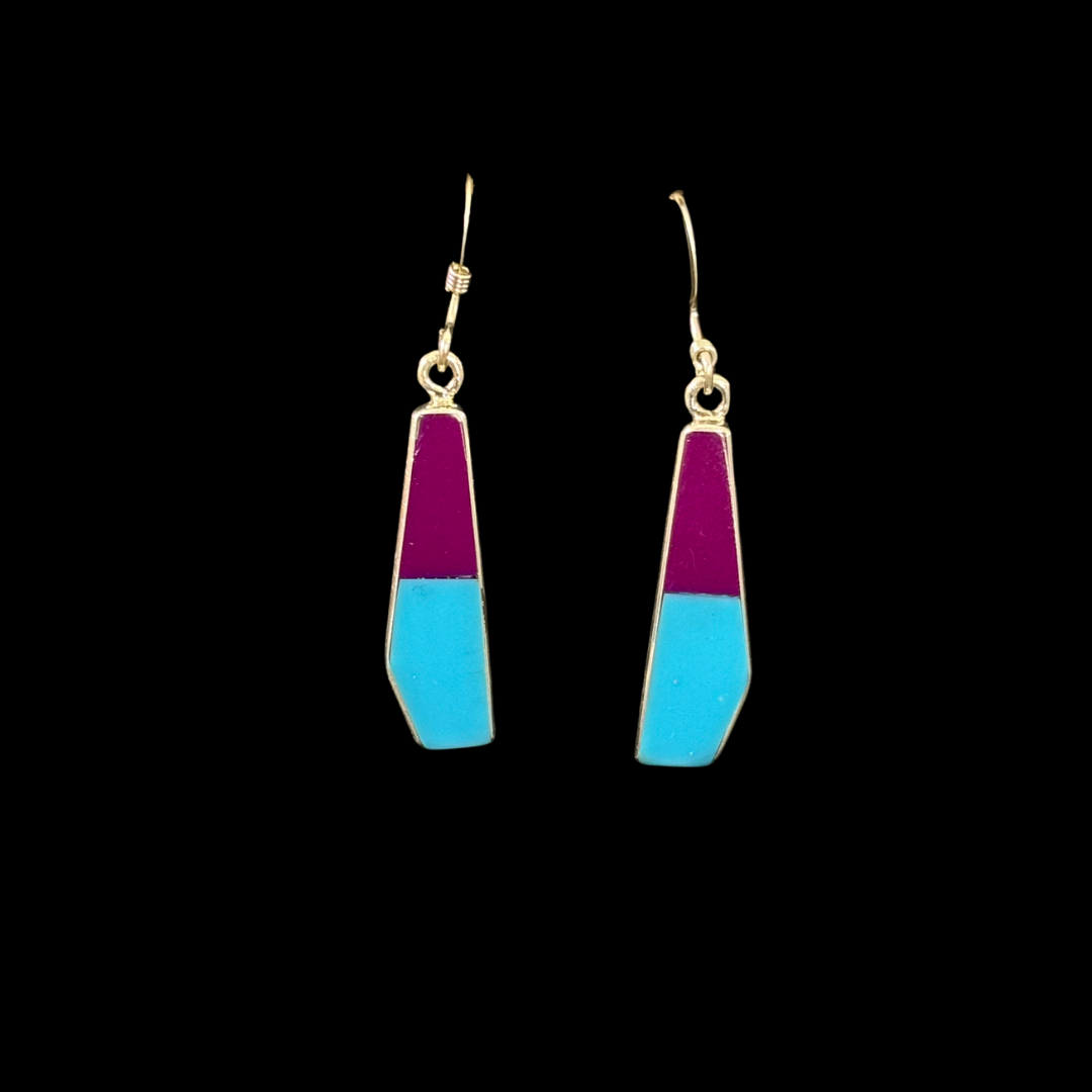 Turquoise & Spiny Oyster Inlay Earrings by Jimmy Poyer
