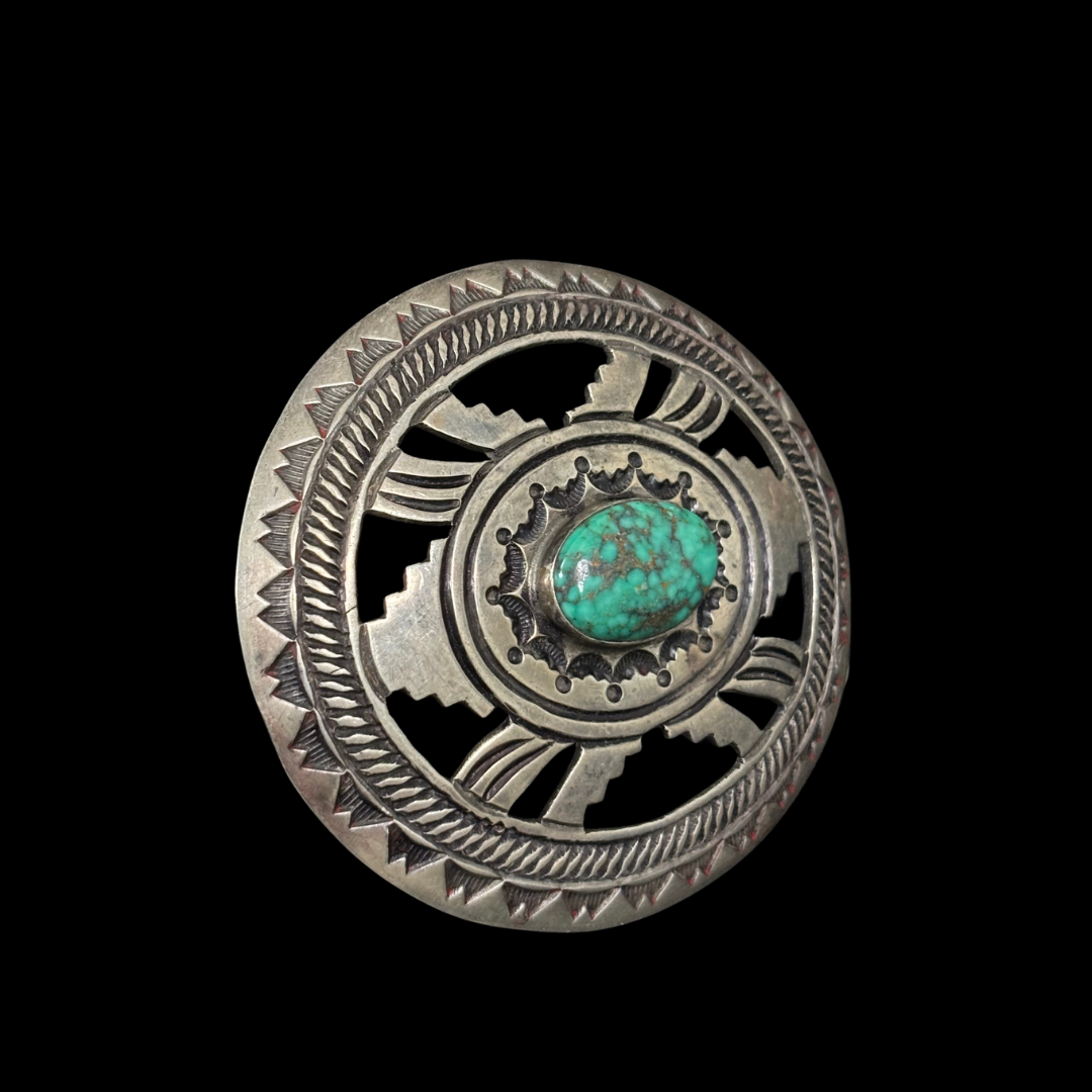 Vintage Stamped Silver & Turquoise Belt Buckle