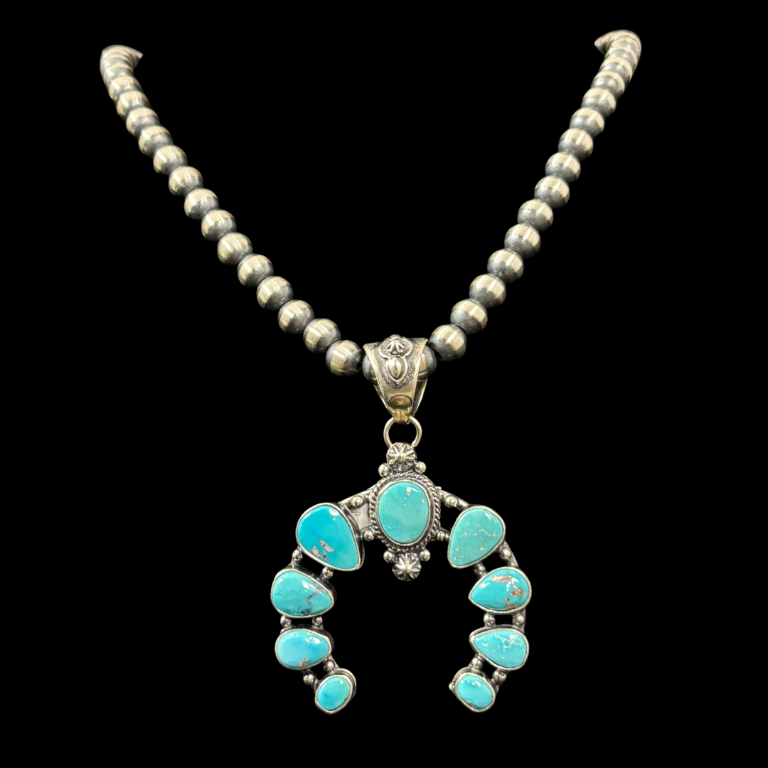 Turquoise Naja Necklace with 4mm Navajo Pearls