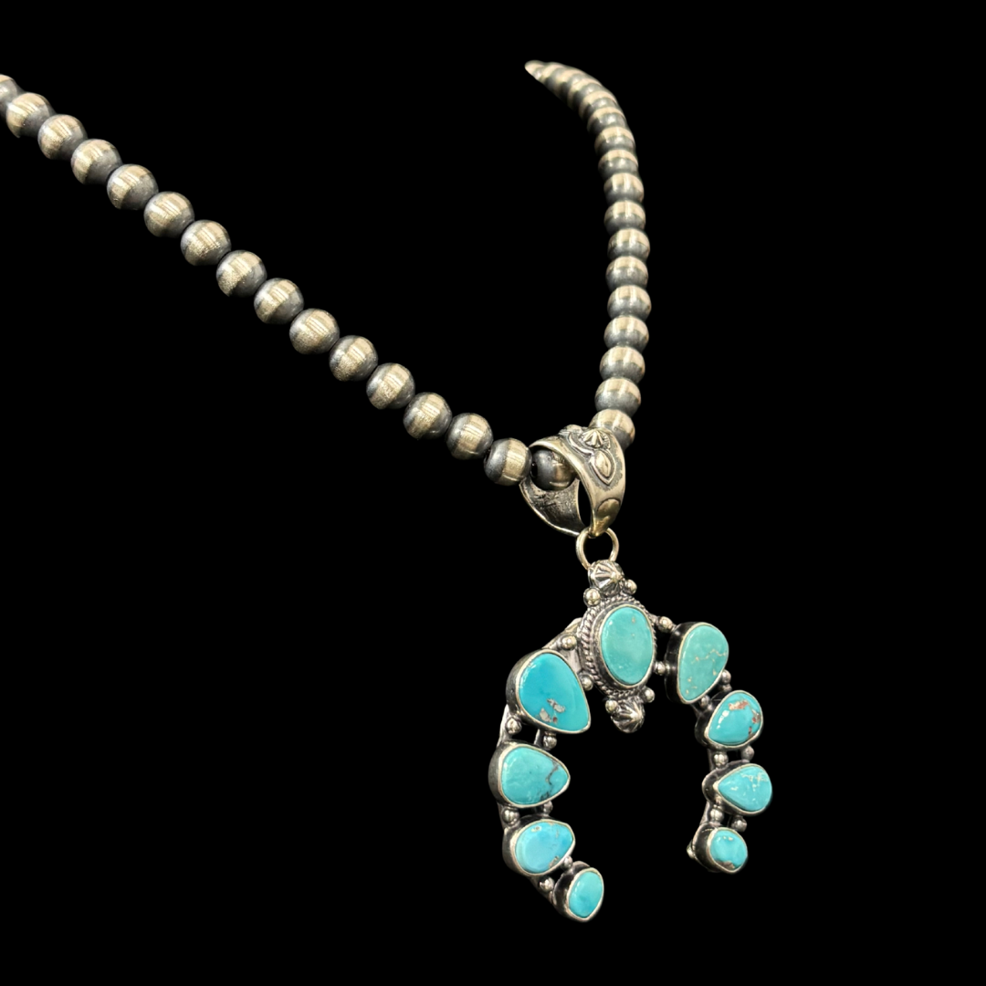Turquoise Naja Necklace with 4mm Navajo Pearls