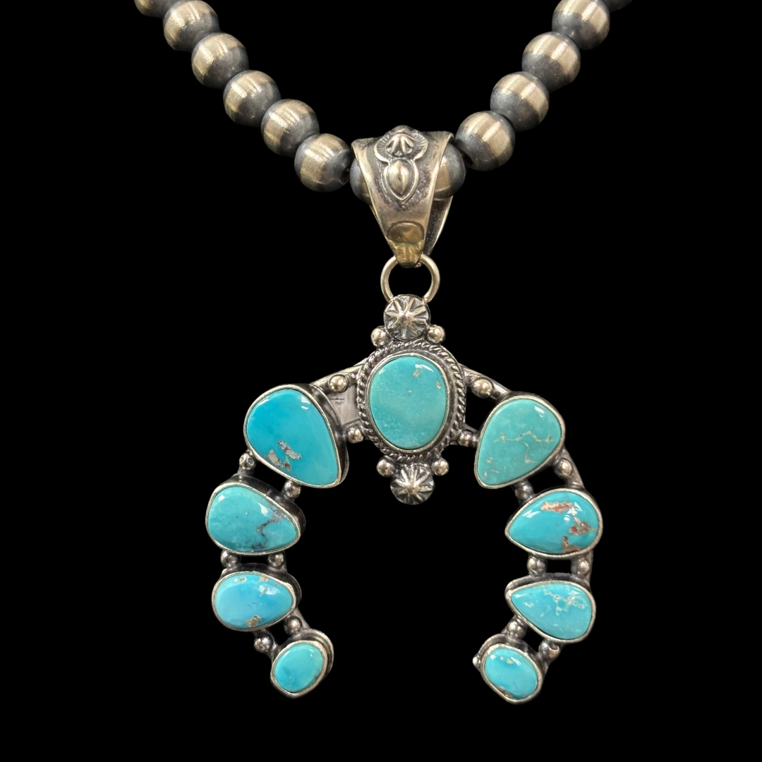 Turquoise Naja Necklace with 4mm Navajo Pearls