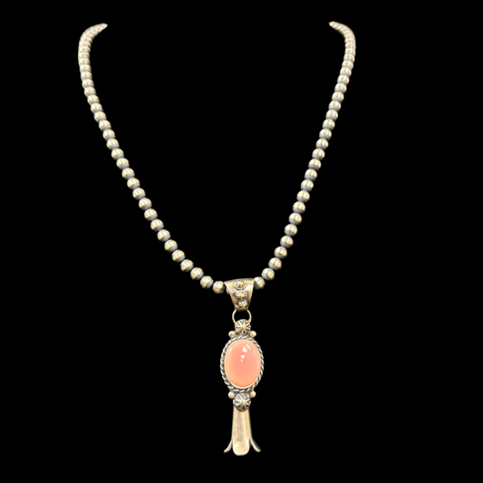 Pink Conch Squash Blossom Pendant