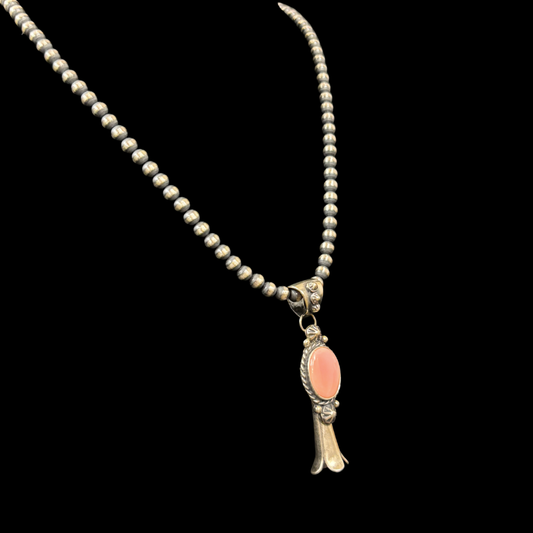 Pink Conch Squash Blossom Pendant