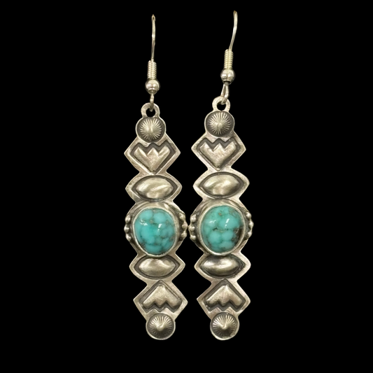 Long Concho Turquoise Earrings by Stanley Parker