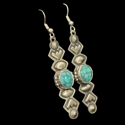 Long Concho Turquoise Earrings by Stanley Parker
