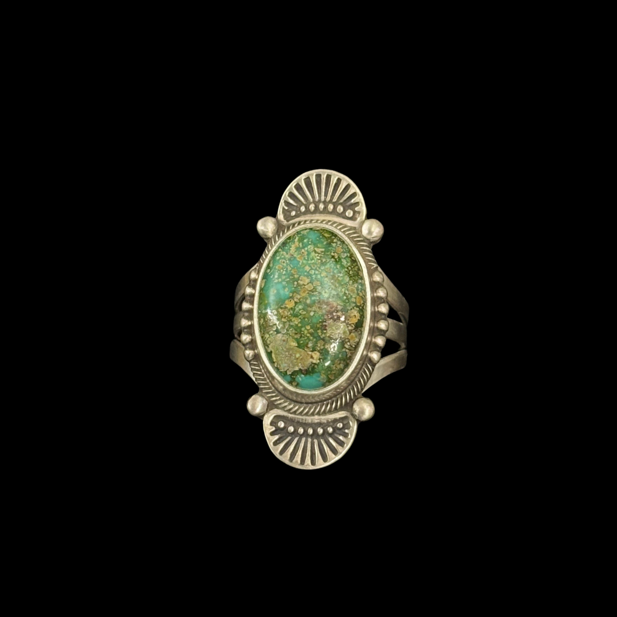 Royston Turquoise Sterling Silver Stamped Ring by Stanley Parker