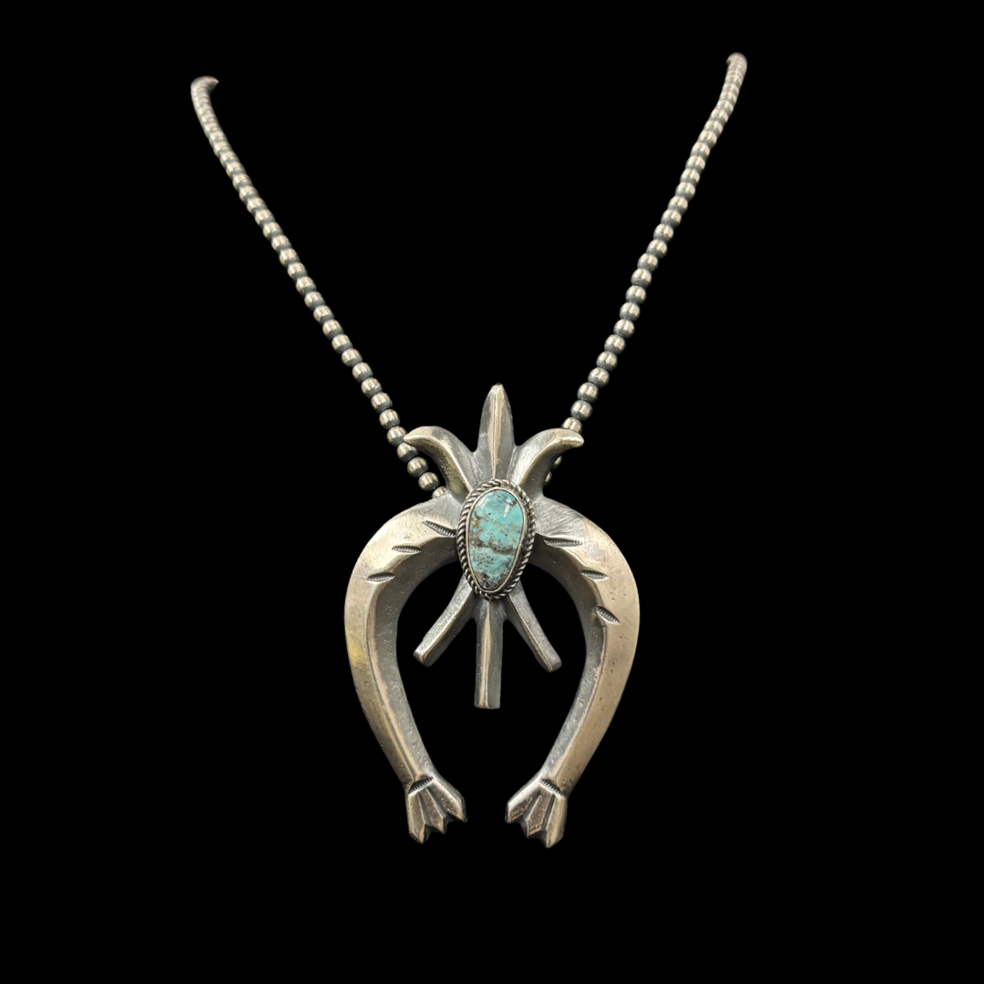 Silver & Turquoise Naja Necklace with 8mm Navajo Pearls | 22"