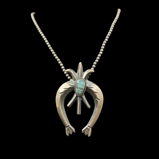 Silver & Turquoise Naja Necklace with 8mm Navajo Pearls | 22"