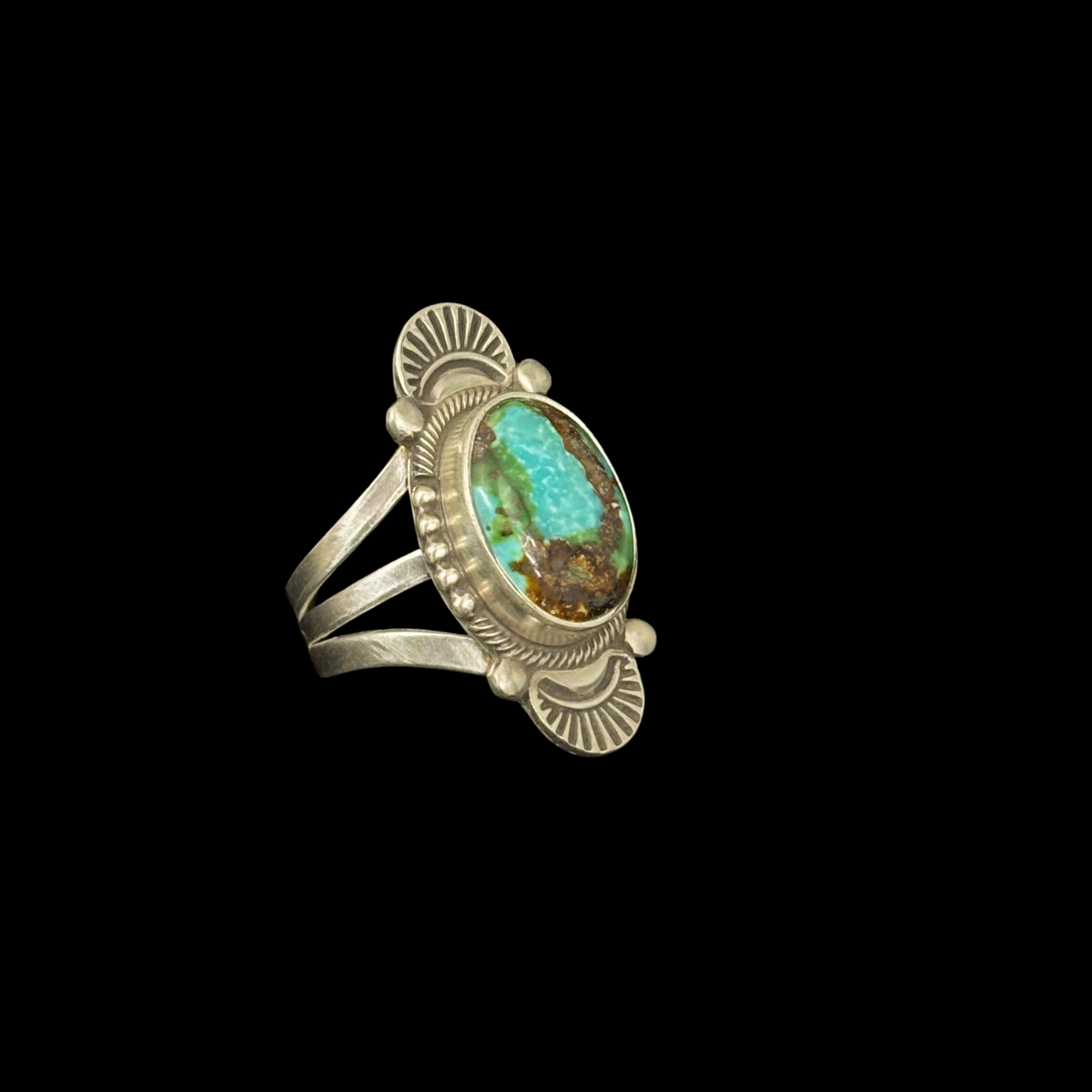 Royston Turquoise Sterling Silver Stamped Ring by Stanley Parker