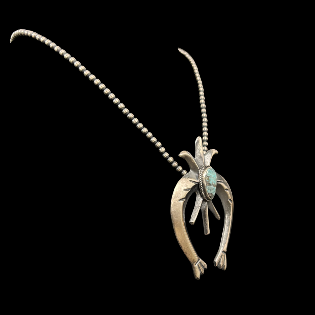 Silver & Turquoise Naja Necklace with 8mm Navajo Pearls | 22"