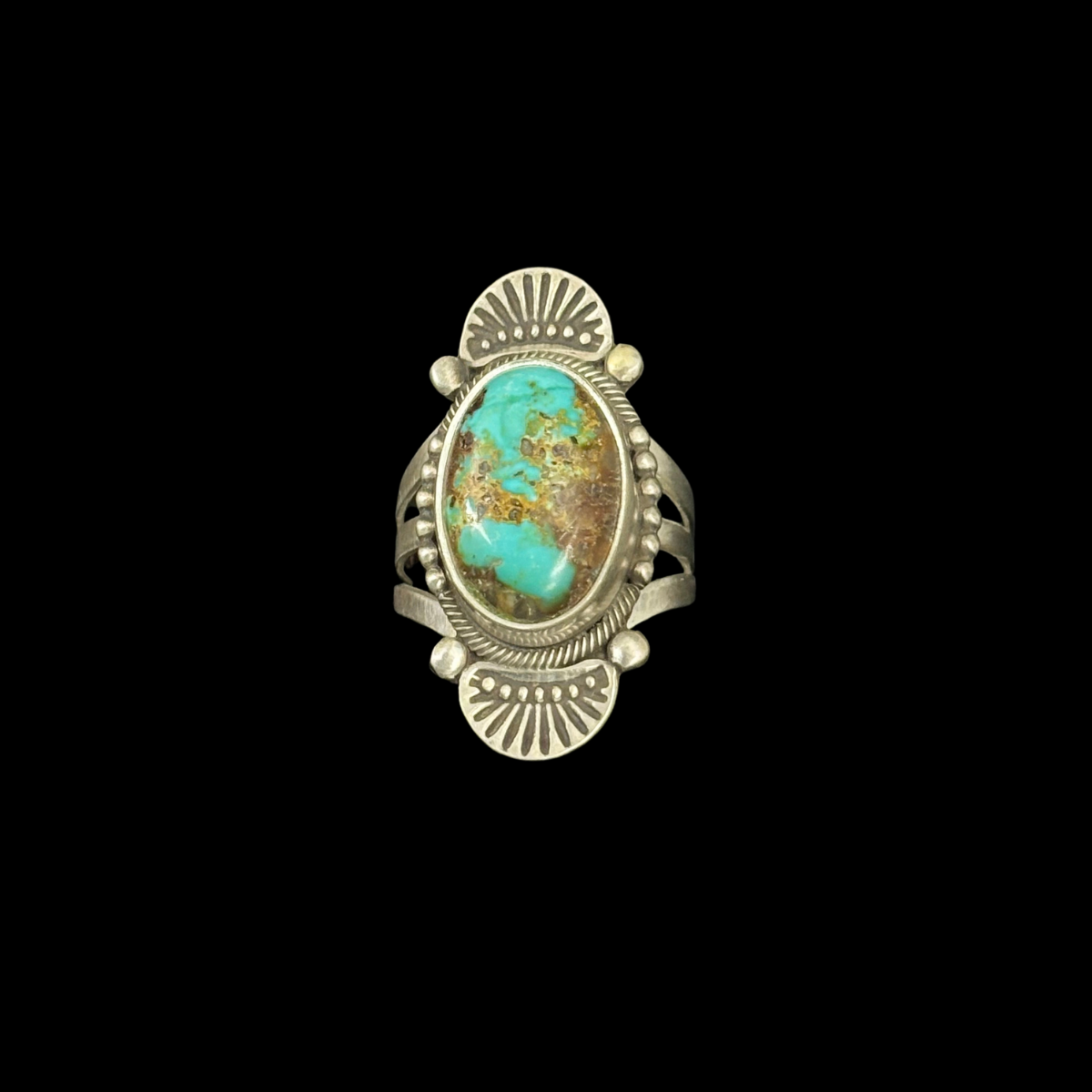 Royston Turquoise Sterling Silver Stamped Ring by Stanley Parker