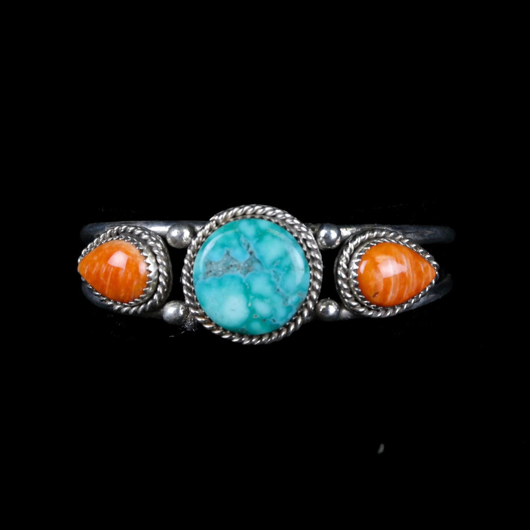 Turquoise and Spiny Oyster Three Stone Bracelet