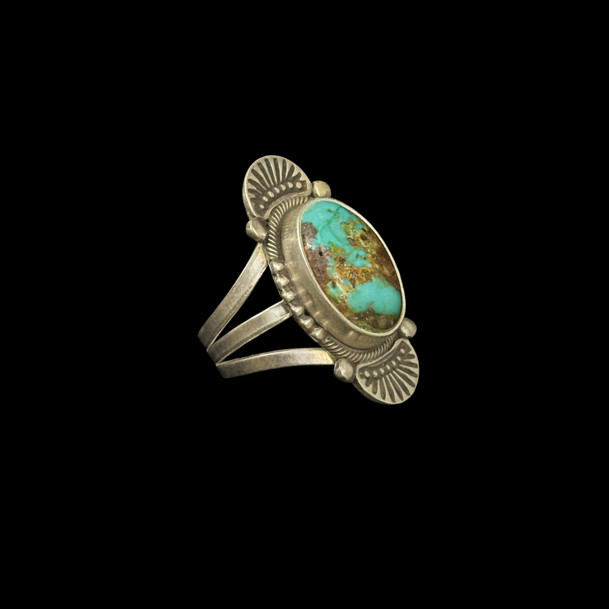 Royston Turquoise Sterling Silver Stamped Ring by Stanley Parker