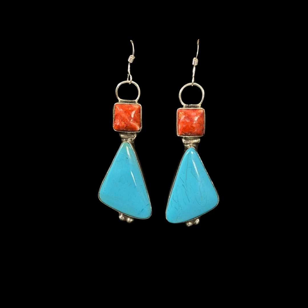 Turquoise & Spiny Oyster Sterling Silver Earrings by Rose Swett