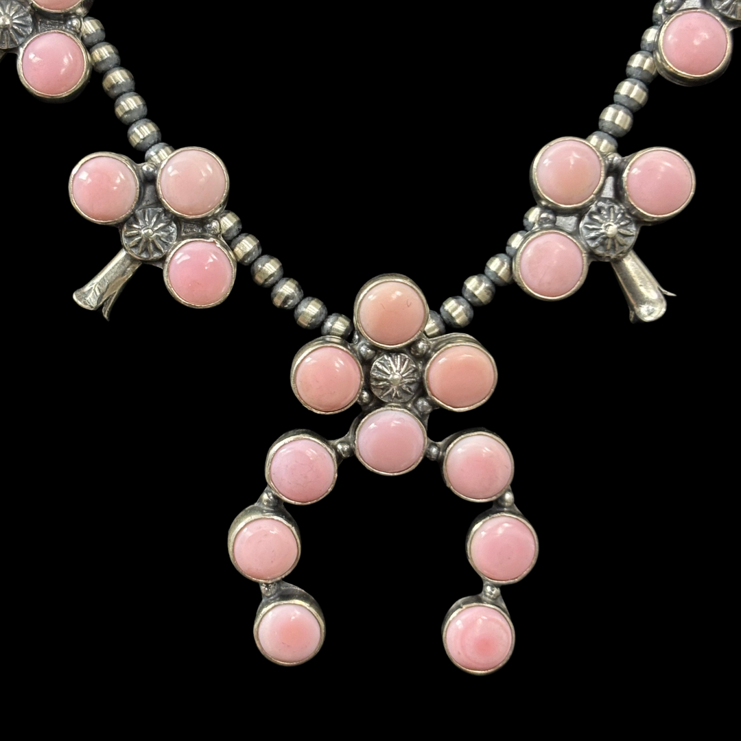 Pink Conch Squash Blossom Necklace & Earrings Set