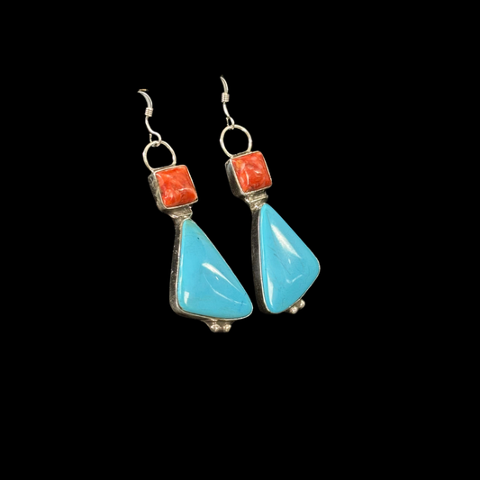 Turquoise & Spiny Oyster Sterling Silver Earrings by Rose Swett