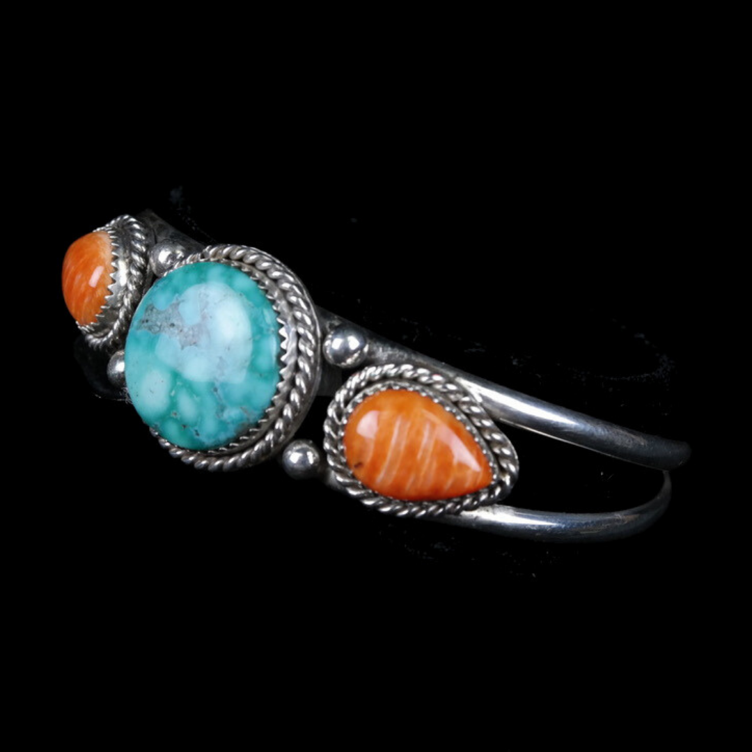 Turquoise and Spiny Oyster Three Stone Bracelet