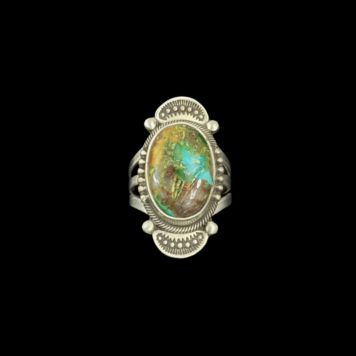 Royston Turquoise Sterling Silver Stamped Ring by Stanley Parker