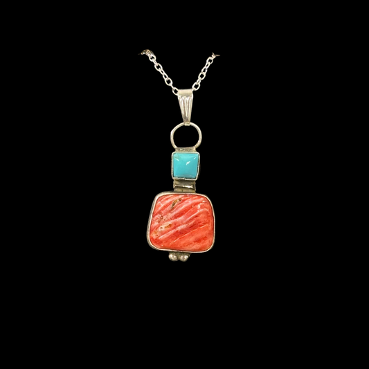Turquoise & Spiny Oyster Sterling Silver Pendant by Rose Swett