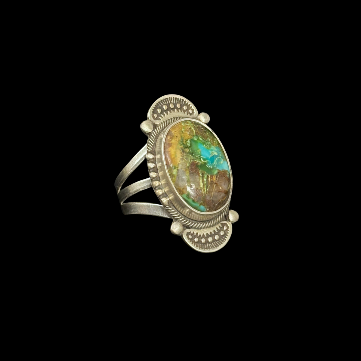 Royston Turquoise Sterling Silver Stamped Ring by Stanley Parker
