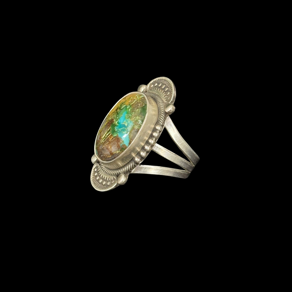Royston Turquoise Sterling Silver Stamped Ring by Stanley Parker