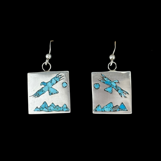 Inlaid Turquoise Eagle Earrings by Andrew Lovato