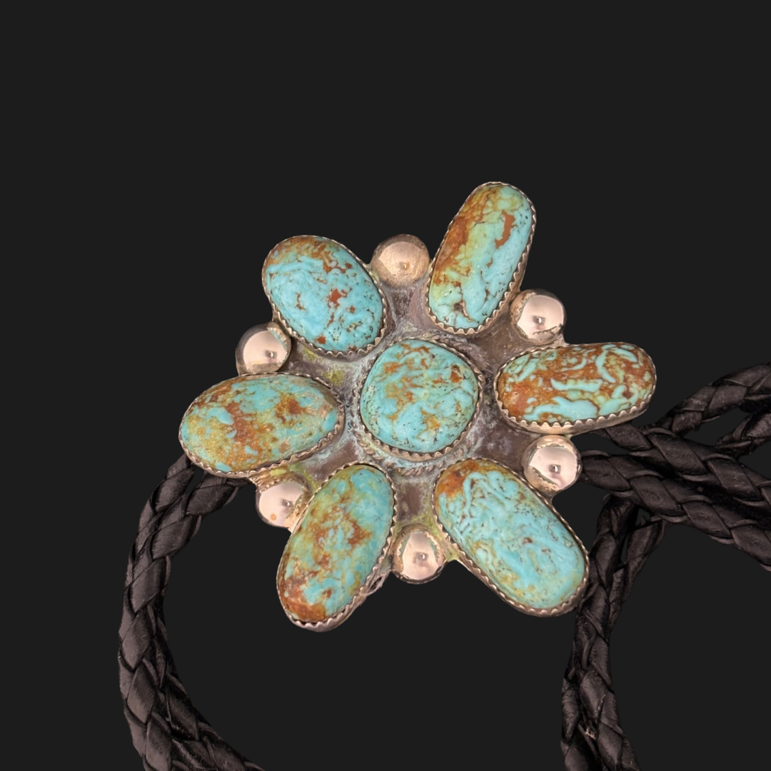 Sterling Silver & Royston Turquoise Cluster Bolo Tie