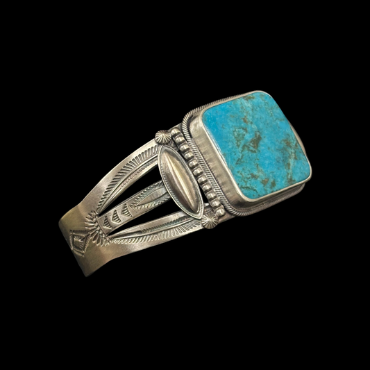 Turquoise and Stamped Sterling Silver Bracelet by Stanley Parker
