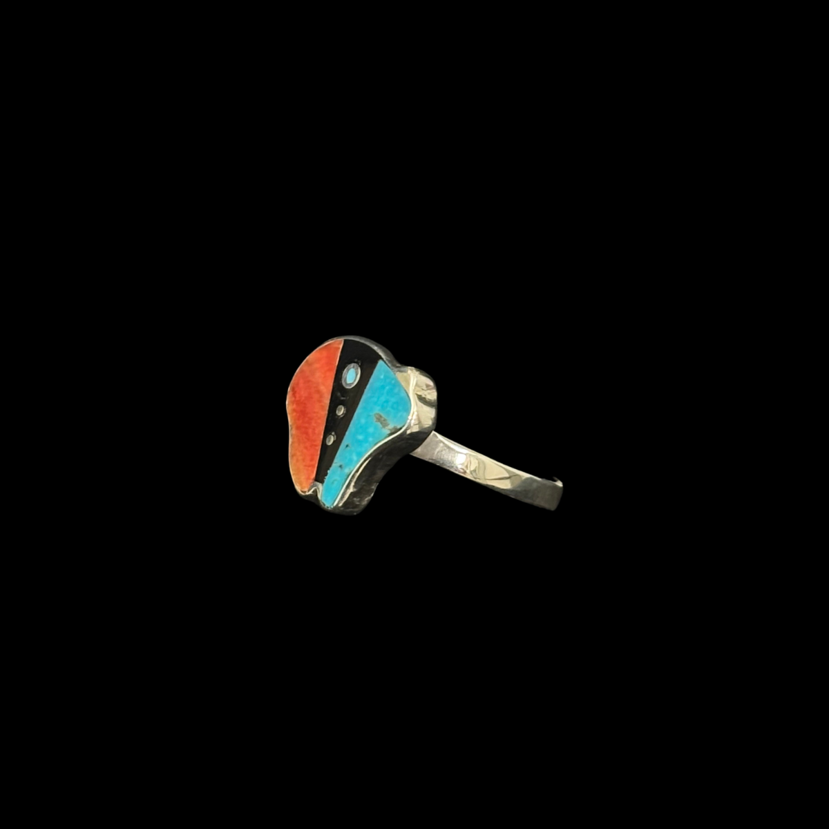 Turquoise, Jet, Spiny Oyster Inlaid Bear Ring by Jimmy Poyer