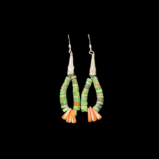 Turquoise & Spiny Oyster Jacla Earrings by Ray Lovato