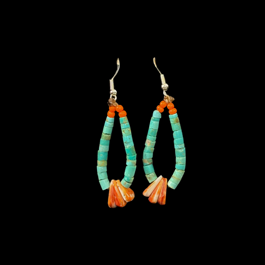 Turquoise & Spiny Oyster Jacla Earrings by Ray Lovato