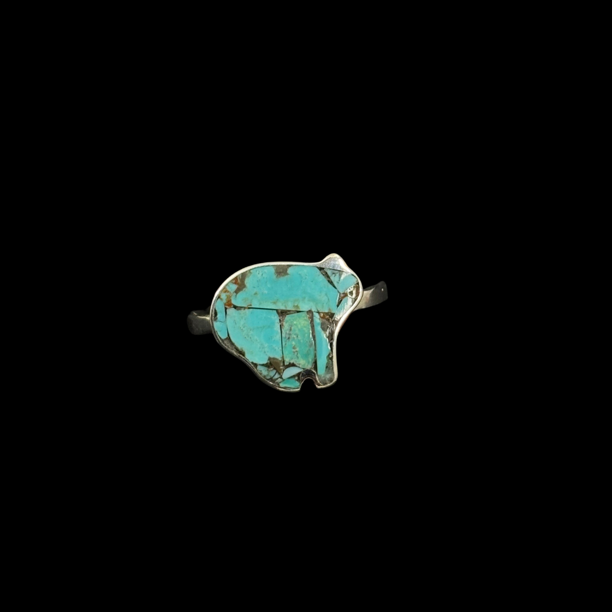 Turquoise Inlaid Bear Ring by Jimmy Poyer