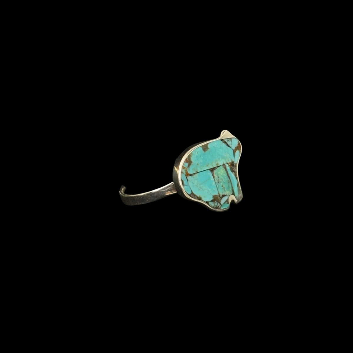 Turquoise Inlaid Bear Ring by Jimmy Poyer