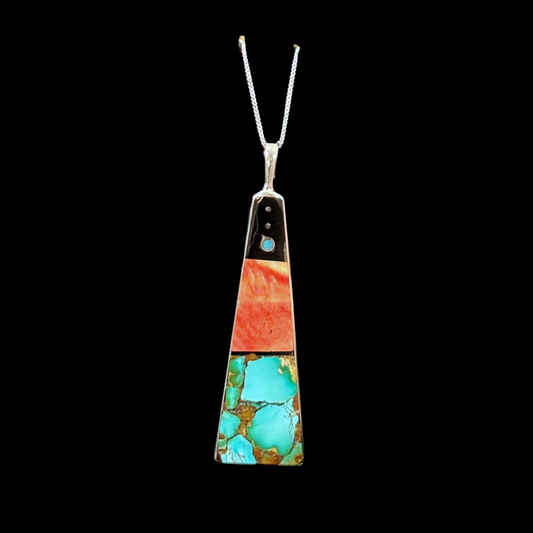 Turquoise, Spiny Oyster & Jet Pendant by Jimmy Poyer
