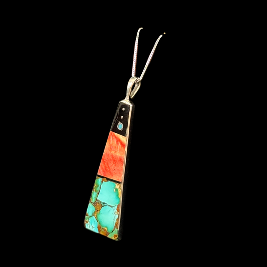 Turquoise, Spiny Oyster & Jet Pendant by Jimmy Poyer