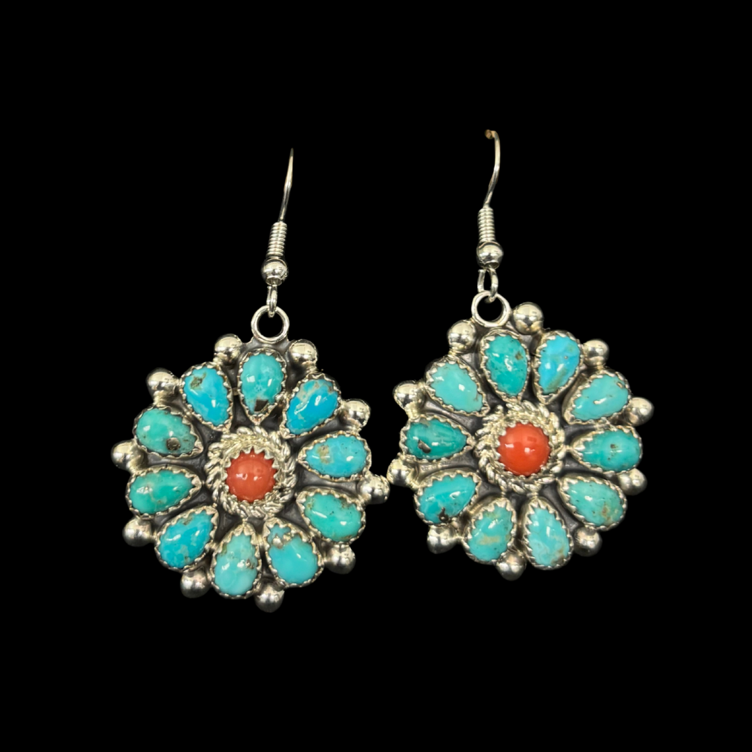 Turquoise & Spiny Oyster Cluster Earrings by Violet Nez