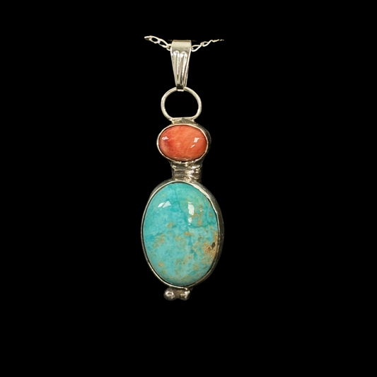 Turquoise & Spiny Oyster Sterling Silver Pendant by Rose Swett