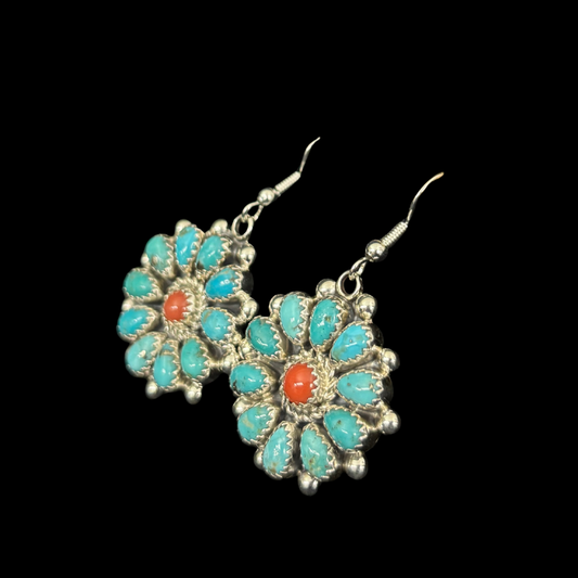 Turquoise & Spiny Oyster Cluster Earrings by Violet Nez