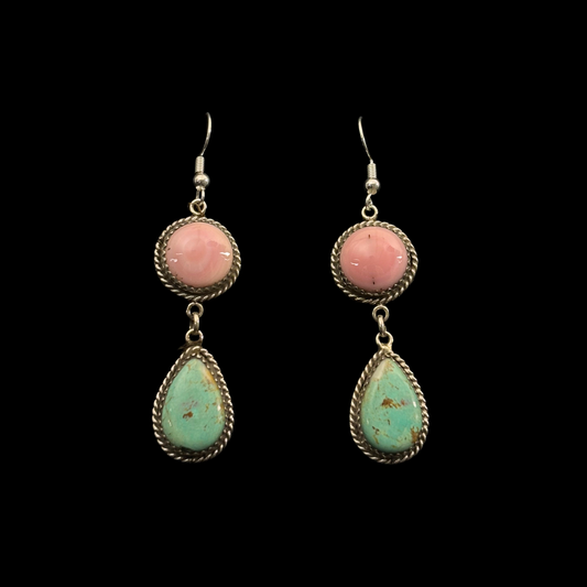 Turquoise and Pink Conch Earrings by Nelson Morgan