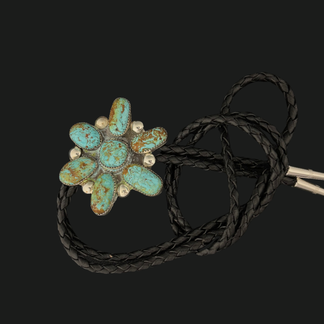 Sterling Silver & Royston Turquoise Cluster Bolo Tie