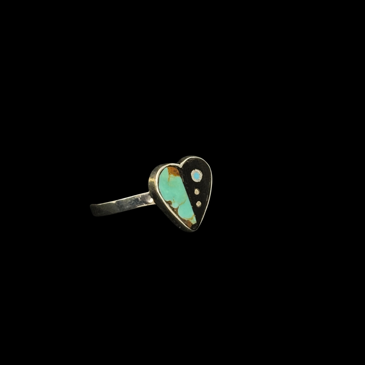 Turquoise and Jet Inlaid Heart Ring by Jimmy Poyer