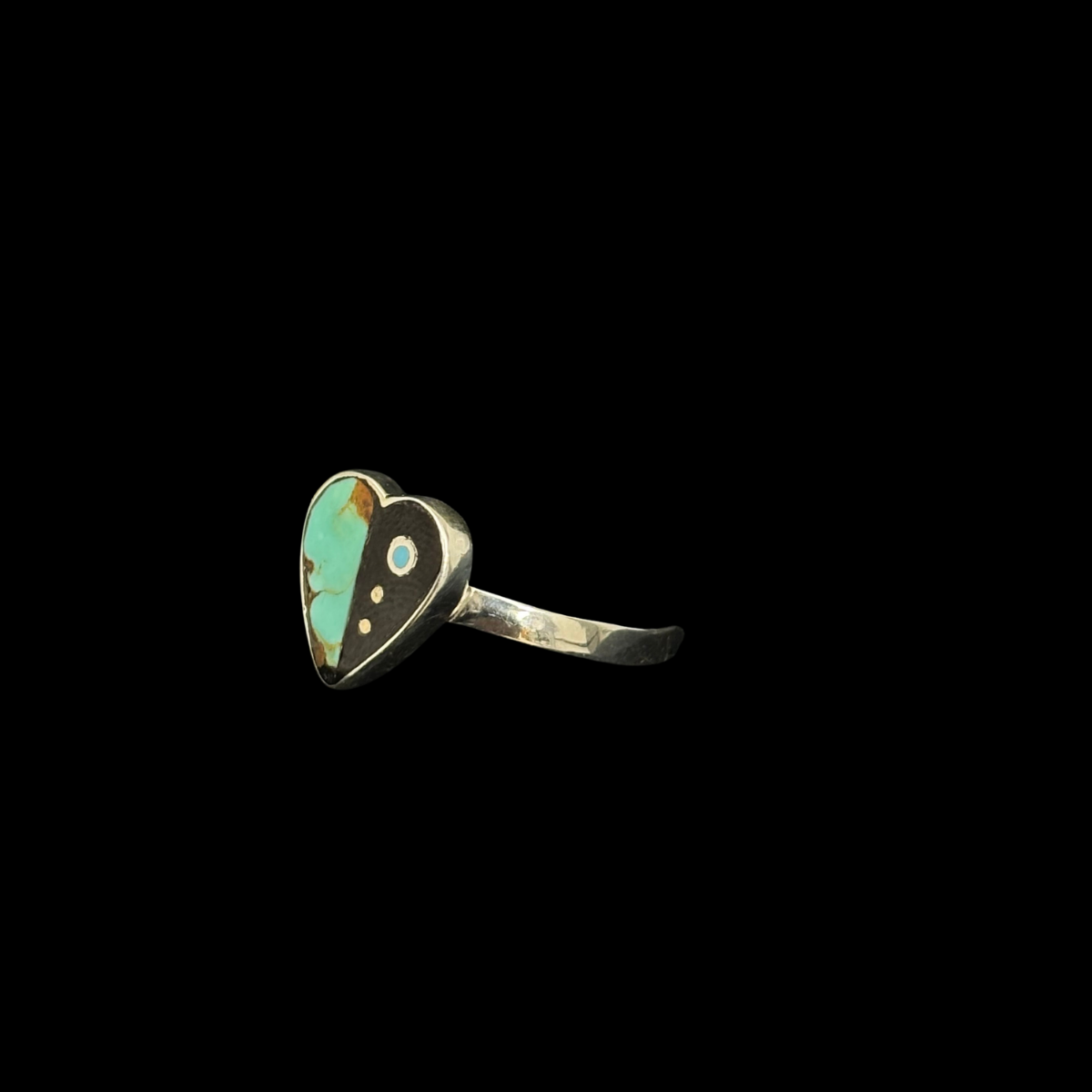 Turquoise and Jet Inlaid Heart Ring by Jimmy Poyer