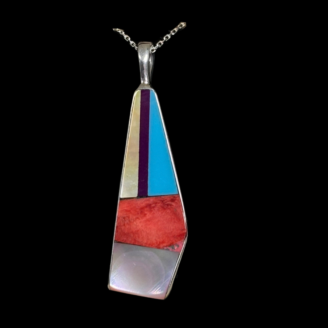 Mixed Stone Inlay Sterling Silver Pendant by Jimmy Poyer