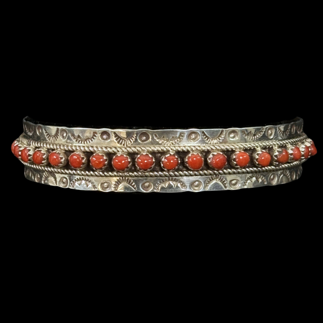 Stamped Red Coral Row Cuff