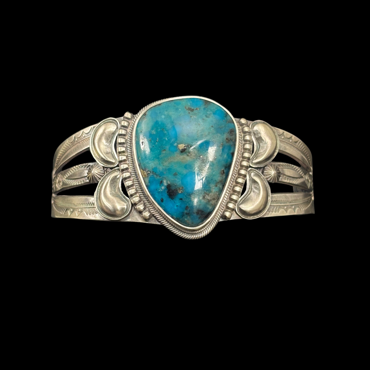 Turquoise and Stamped Sterling Silver Bracelet by Stanley Parker