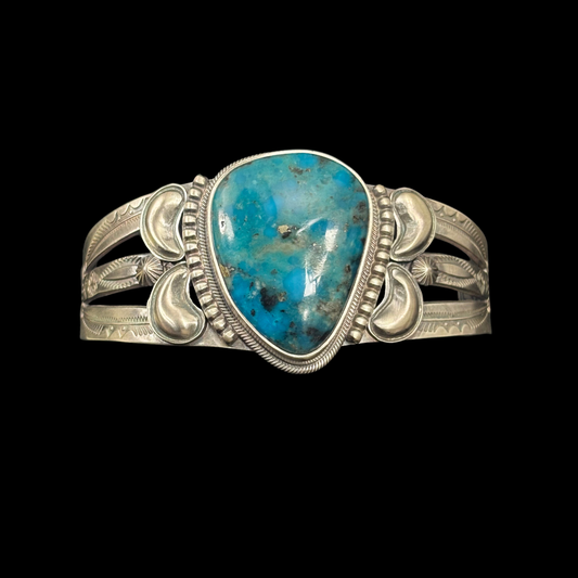 Turquoise and Stamped Sterling Silver Bracelet by Stanley Parker