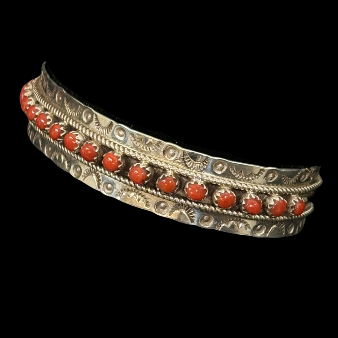 Stamped Red Coral Row Cuff
