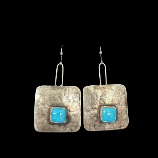 Silver Slab and Turquoise Earrings by Rose Swett