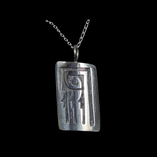 Hopi Sterling Silver Pendant by Leon Lomakema – Whirlwind & Lightning